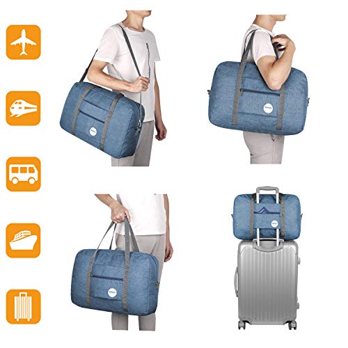 Image of Wandf Foldable Travel Duffel Bag Luggage Sports Gym Water Resistant Nylon (B-Light Blue) | 18x14x8 inches, Frontier Airline Underseat Fit, Weekend Overnight Trips, Lightweight Packable