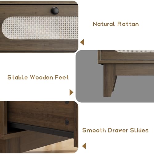 Cómoda pequeña de 3 cajones de madera de ratán y mesa auxiliar de roble 8