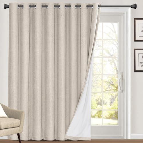 PrinceDeco Blackout Curtains 84 Inches Long Faux Linen Look Curtains for Sliding Glass Doors Room Divider Curtain for Living Room Thermal Insulated Linen with White Backing,W100 X L84 Inch, Natural