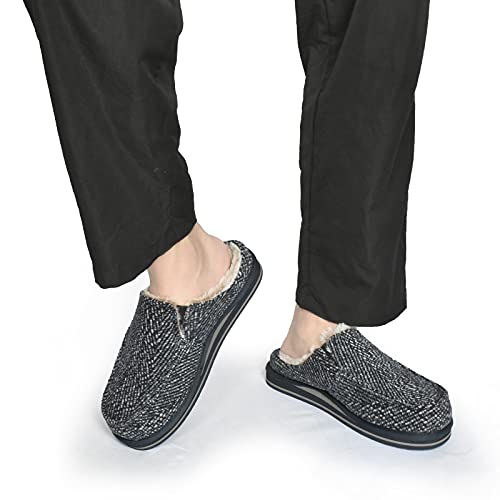 Image of ONCAI Mens Clog Slippers with Arch Support Stripe Faux Fur Cotton-Blend High-Density Memory Foam Warm House Slippers Slip-on Indoor Outdoor Rubber Sole Size 7-16