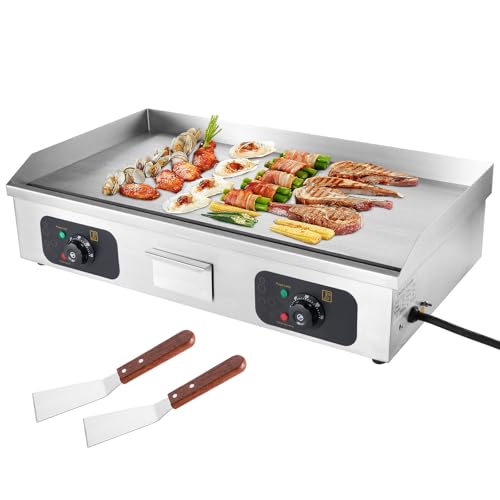 29’ Commercial Electric Griddle, 3200W Countertop Flat Top Griddle, Adjustable Temperature Control 122°F-572°F (NO PLUG), 2 Shovels