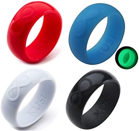 KUSISilicone Wedding Ring Band for Men Committed to Active Lifestyle, Infinity Bands, Rubber, Comfort Fit, Black, Glow in The Dark and More, Singles and 4 Pack Sets