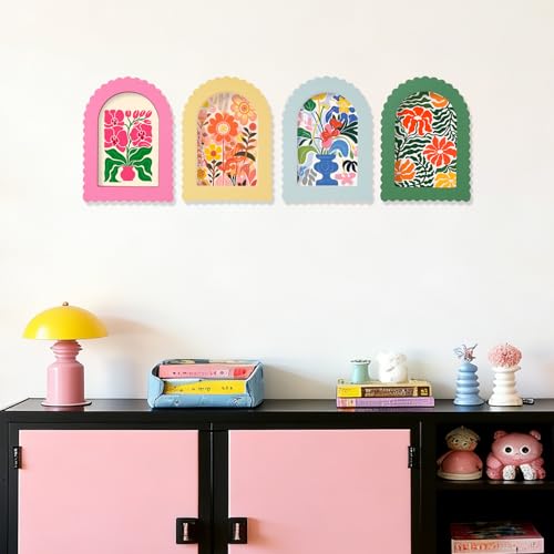 Image of Rainmae 4 Pack Colorful Scalloped Picture Frames 4 x 6 Inch Cute Arched Picture Frames for Desktop Display Photo Frame Wood Home Decor Wedding Graduation Gifts(Pink, Green, Yellow, Blue)