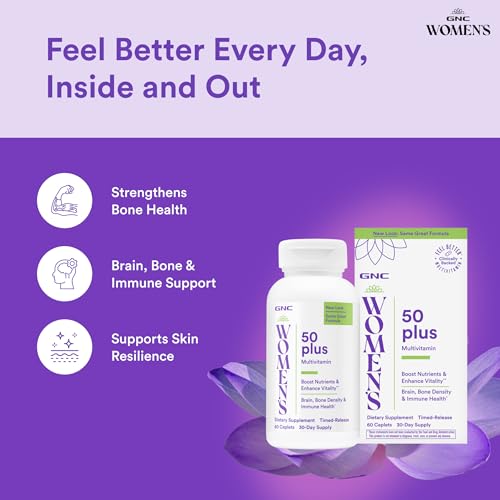 GNC Women's 50 Plus Multivitamin - Women's Multivitamin for Complete Nutrition - Clinically-Backed Dietary Supplement - High-Potency - Monthly Vitamin Supply - 60 Count (30 Servings)
