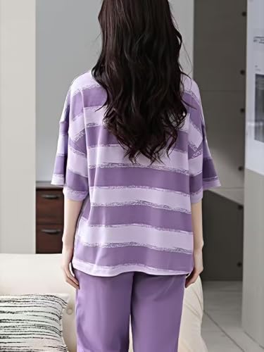 Image of Lymio Womens Korean Night Dress | Full Pyjama Set | Korean Nightsuit | Women Nightwear |Round Neck Full Sleeve Nightsuit | Loungewear | Everyday Nightdress (W-ND-3)
