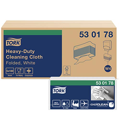Tork Chiffon de Nettoyage ultra-résistant blanc W4, 1 pli, 1 pack x 100 chiffons, 10.8cm x 35.5cm chaque, 530178 Cover