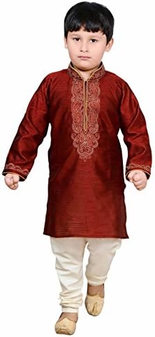 Boys Indian Sherwani Kurta with pyjama for Bollywood theme party outfit Costume 904 (1 (1 yrs), Maroon)