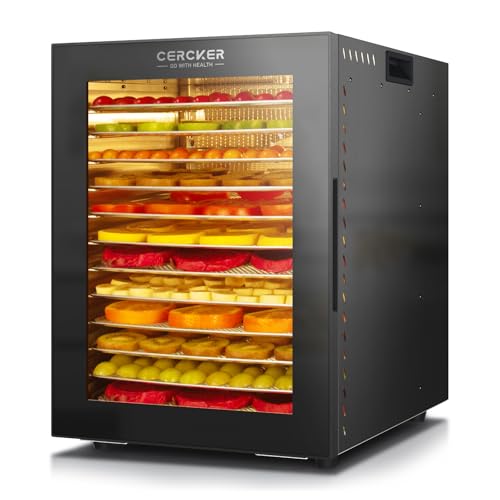 Cercker Food-Dehydrator Machine 12 Stainless Steel Trays,1000W Meat Dehydrator for Jerky Home Use,10.9ft² Large Capacity Food Dryer Machine with 24H & 190℉ Dryer for Food Herb Beef Jerky Maker(Black)
