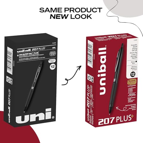 Image of uniball 207 Plus+ Retractable Gel Pens, Medium Point (0.7mm), Black Ink, 12 Pack