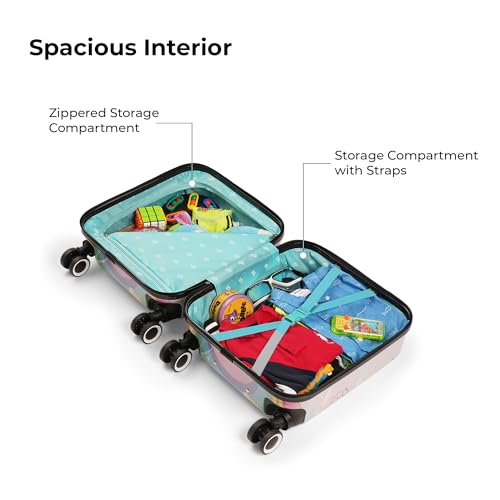 Nasher Miles Tic Tac Toe Polycarbonate Spinner Hard-Sided Cabin Luggage for Kids Pink White 44cm|17inch Kids Trolley Bag | Zoo Bunny