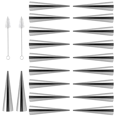 Cannoli Backform, 20 Stück Backform für Hörnchen,Cannoli Röhrchen, Antihaft Schillerlockenform Edelstahl, Cannoli Formen, mit Reinigungsbürst, Croissant Form, für Cannoli, Sahnehorn,Croissant(Kegel)