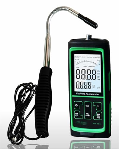 Hot Wire Anemometer AM-286 HVAC Handheld, Measures 0–67 mph (0–30 m/s) Air Velocity, 0–999900 CFM Air Flow, 32–113°F (0–45°C) Temp, Thermal/Thermo Anemometer with PC Connection for Industrial use