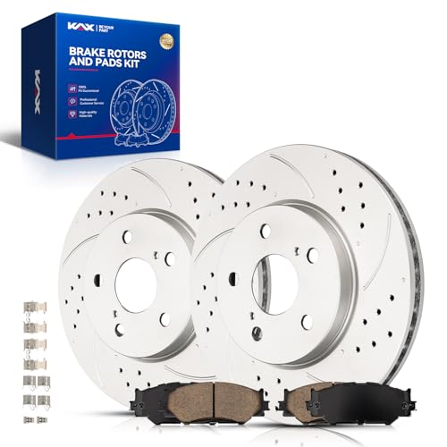KAX Front Brake Kit, Drilled and Slotted Brake Rotors, Ceramic Brake Pads | Fits Lexus IS250 2006-2008, 2014-2015; 2009-2011(Built for Canada Market), 2012-2013(Base; Built for Canada Market)