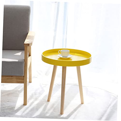 Mesa redonda de madera nórdica pequeña con almacenamiento para salón 8