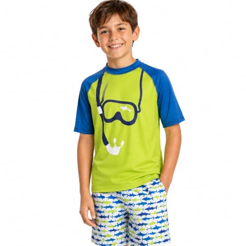 Image of iXtreme Boys Swim Set - 2 Piece Rash Guard Short Sleeve Swim Shirt and Boys Swim Trunks for Infants Toddlers & Big Boys