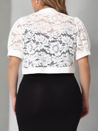 Image of Agnes Orinda Plus Size Cropped Cardigans for Women Open Front Short Sleeve Floral Lace Sheer Bolero Shrugs for Dresses