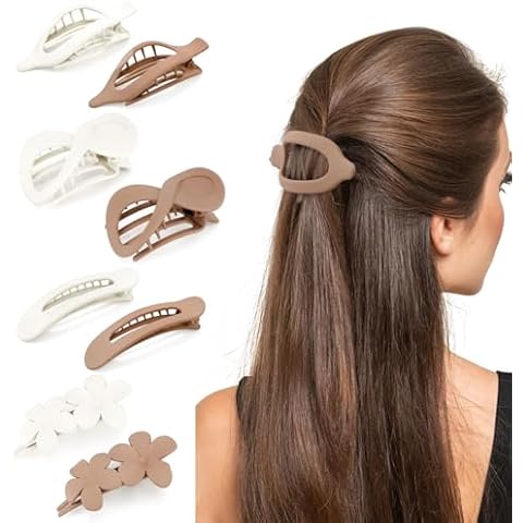 TIHEBAX Flat Hair Clips for Women Flat Claw Clips French Hair Clips Matte Lay Down Flat Hair Clips for Thick Hair 8PCS Neutral Hair Claw Clips for Thin Hair Large Hair Barrettes for Women Girls Cover