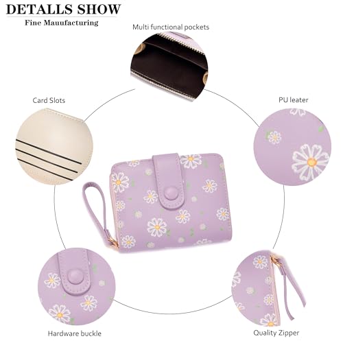 LZSXDWXY Women's Wallet, Fashion Cute Daisy Flowers Print Wallets with Exterior Zipper Around Coin Purse Bifold Bill Wallet with Credit Card Holder Id Window - Image 5
