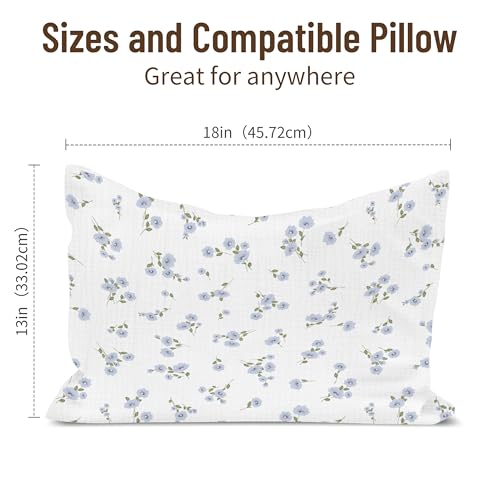 Image of Toddler Pillowcases for 13 inchx18 inch Pillow 2 Pack, Muslin Small Toddler Baby Kids Travel Pillow Covers for Boys Girls with Envelope Closure (Flower I & Light Blue, 13 x 18 Inch)