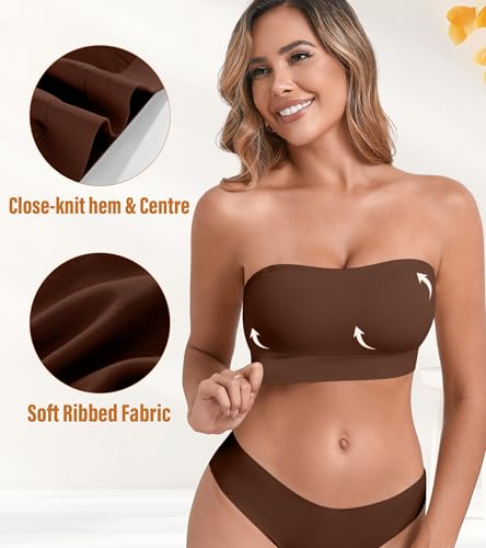 Image of DEANGELMON Strapless Bras for Women Wireless Push Up Non-Slip Bandeau Bra Seamless Clear Straps TubeTop Padded Bralette