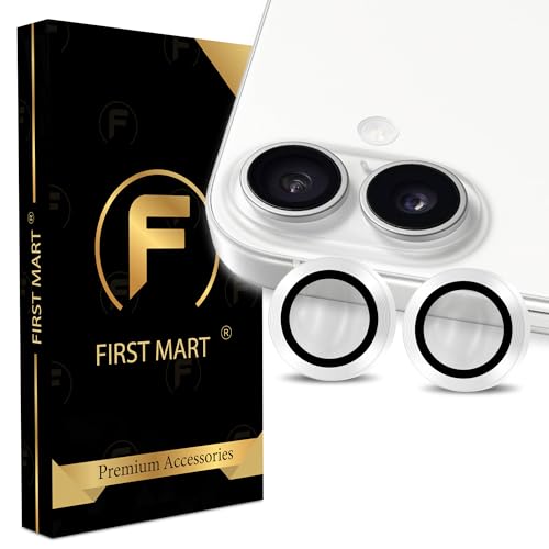 Image of FIRST MART Camera Lens Protector for iPhone 16 Plus /iPhone 16-9H Tempered Glass Metal Alloy Rings, Military-Grade Anti-Scratch Camera Ring Guard, HD Clear, Case-Friendly Protection - White