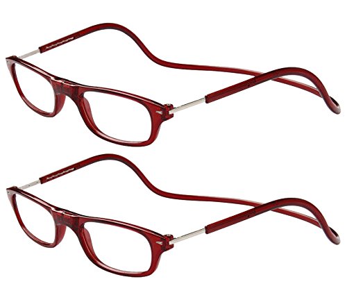 TBOC Pack: Lunettes de Lecture – (Deux Unités) Dioptrie +2.50 Monture Bourdeaux Femme Homme Aimant Fermeture Pliable Régable Magnetique