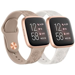 Band Compatible with Fitbit Versa 2 Bands Women, Soft Silicone Engraved Floral Pattern Replacement Wristbands Sport Strap Compatible with Fitbit Versa 2 / Fitbit Versa / Versa Lite / Versa SE Smartwatch