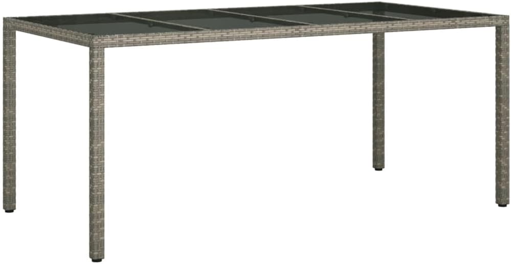 Patio Table ,Outdoor Dining Tables,Dinette Tables,Display Tables,Garden Furniture,Snack Tables,Game Tables,for Patios,Decks,Lawns,Gardens,Gray 74.8"x35.4"x29.5" Tempered Glass and Poly Rattan