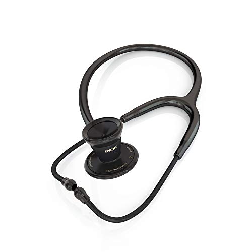 Image of MDF Instruments, ProCardial Cardiology Stethoscope, Stainless Steel, Adult, Dual Head, Black Tube, Black Chestpiece-Headset, MDF797BO