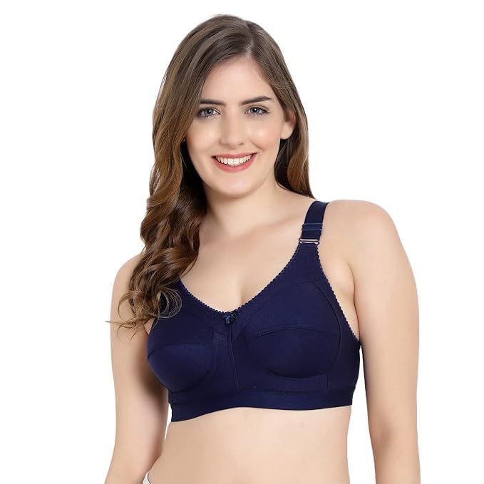 Image of Women's Cotton Blend C-Cup Non-Padded Heavy Bust Seamless Minimizer Full Coverage Non-Wired T-Shirt Everyday Bra Combo Pack of 3