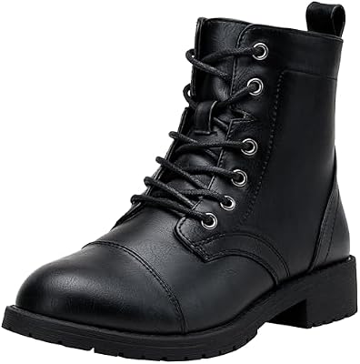 Vepose Women's Black Lace Up Combat Ankle Boots – Low Heel, Size 8