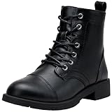 Vepose Women's Black Ankle Boots Lace up, Flat Fashion Combat Booties Low Heel, 910 Size 8 US (CJY910 Black 08)