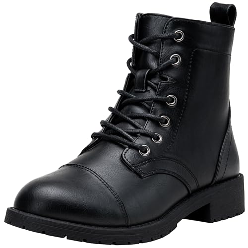 Vepose Women's 910 Ankle Boots Lace up, Flat Fashion Combat Booties Low Heel