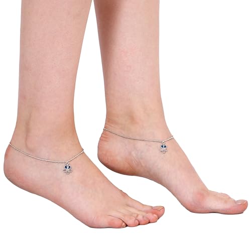 Set Of 2 Rhodium-Plated Floral Anklets
