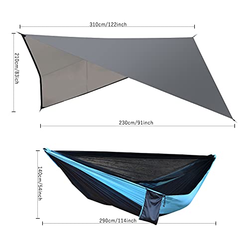 Camping Hammock with Mosquito Net Rain Fly Heavy Duty Tree Strap Nylon Parachute Single Double Hammock Tent Waterproof Rainfly Set for Camping Backpacking Backyard Patio Hiking Travel Outdoor - Image 5
