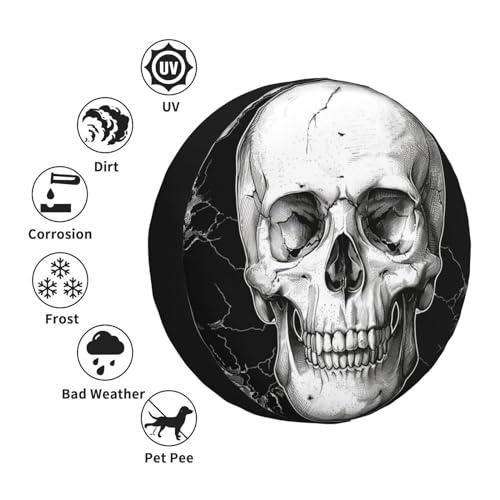 Image of Skull Spare Tire Cover, Universal Wheel Tire Cover Funny Skull Skeleton Tire Protectors for Trailer RV SUV Truck Camper 17 Inch