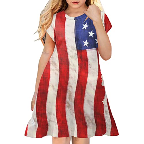 Zanjkr Vestido rosa para meninas, crianças, 4 de julho, dia independente, com estampa de estrelas, l
