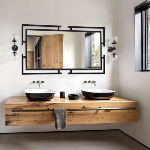 Image of Large Decorative Wall Mirror, 54 inchx27 inch Black Full Length Mirror with Metal Frame for Living Room, Bedroom, Farmhouse, Horizontal /Vertical