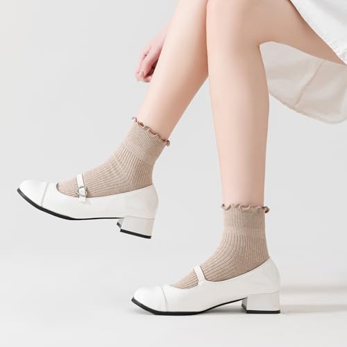 Image of Mcool Mary Womens Ruffle Socks, Cute Ankle Winter Warm Knit Cotton Frilly Sock 6 Pack