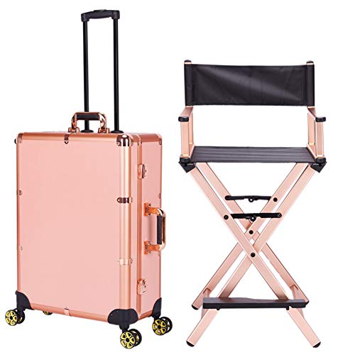 Preisvergleich Produktbild LED-Licht Trolley Make Up Studio Cosmetic Beauty Toilettenartikel Veranstalter Box Mit Lichtern / Unterstützung / Spiegel 4 Räder Verstellbare Beine Kosmetikkoffer,Orangewithchair