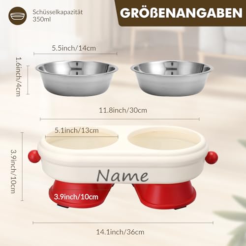 CQSXM Personalisierter Futternapf Erhöhter, Rutschfester Hundenapf mit Namen, Abnehmbare Edelstahlschüssel 350ml x 2, für Katzen und kleine Hunde (Personalisiert)