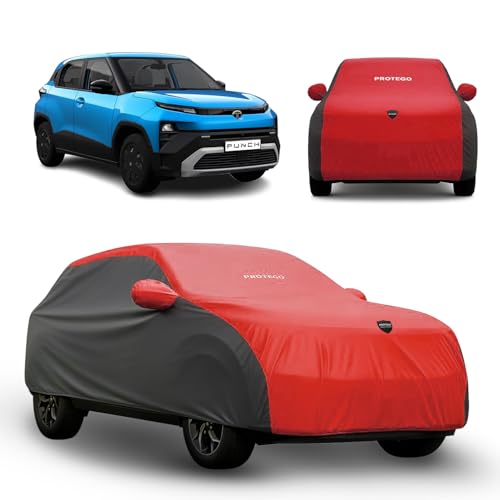 Image of PROTEGO Prime Series India's 1st Anti-Tear Car Cover for Tata Punch | Heavy Duty, Custom Fit, All Weather Protection | 100% Waterproof, Windproof & Hail Resistant | 2 Year Warranty | Red + Black