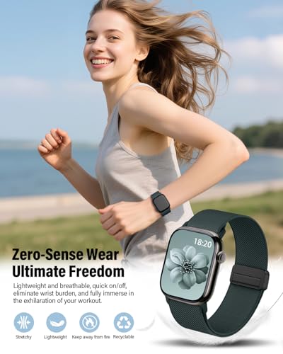 Image of Stretchy Band Compatible with Apple Watch Band 40mm 38mm 41mm 42mm 44mm 45mm 46mm 49mm Women Men,Strong Magnetic Clasp Elastic Sport Strap for iWatch Series 11 10 9 8 7 6 5 4 3 2 1 Ultra SE /Dark Green