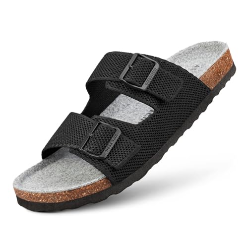 GIESSWEIN Merino Slides Women - Pantolette mit ergonomischem Korkfußbett - Komfort Sandale mit stufenlos verstellbaren Riemen aus Ajour-Strickstoff - Slipper mit angenehmer Merino Decksohle