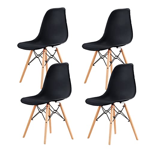 SAMPUR - lot 4 Chaise Christie de Salle à Manger | Chaise de Bureau et de Salon Design Rétro Scandinave | Chaise Salle d'Attente Durable et Elégante avec Pieds en Hêtre Massif - Noir