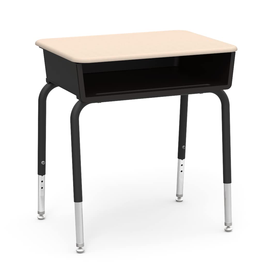 Virco785M Student Desk (2 Desks) for All Grade Levels, with Hard Plastic Dry Erase Top, Adjustable Legs and Plastic Open-Front Book Box, Ideal for Schools and Classrooms, Sandstone Surface