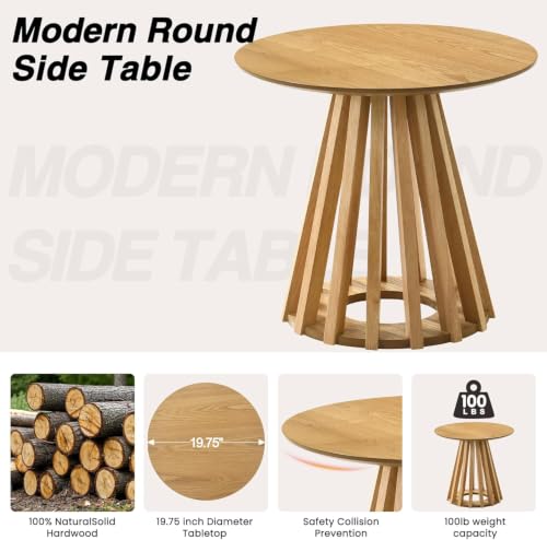 Image of Natural Round Fluted Small End Table Set of 2, 19.7 inch Side Table Nightstand