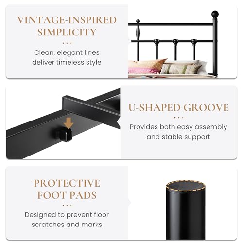Image of SHA CERLIN King Size Metal Platform Bed Frame with Victorian Vintage Headboard /Under Bed Storage /No Box Spring Needed /Easy Assembly /Noise Free /Mattress Foundation /Black