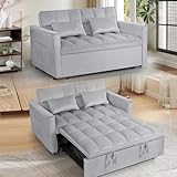 3 in 1 Convertible Sleeper Sofa Bed, Futon Couches for Living Room with Side Pocket | Adjustable Backrest| Velvet Fabric | Pull Out Couch | Love seat Sofa|2-seat Sofa Bed (Light Grey)