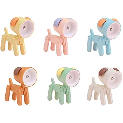6 Pcs Cute Mini Night Light, Adjustable Small Phone Holder for Desk, Mini Cartoon Animals LED Desk Lamp Portable Night Light Reading Table Night Lamp for Home Office (Dog)